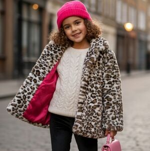 Gymboree Animal Leopard Print Faux Fur Kids Coat Size 7-8